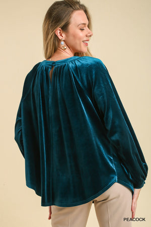 Umgee Velvet Dreams Blouse - Peacock Blue