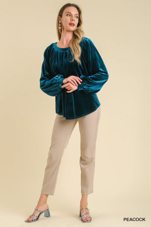 Umgee Velvet Dreams Blouse - Peacock Blue