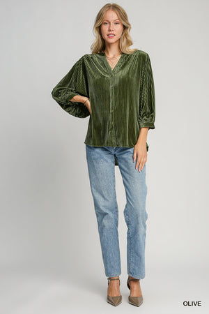 Umgee Lifeline of Love Velvet Top - Olive Green