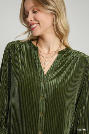 Umgee Lifeline of Love Velvet Top - Olive Green