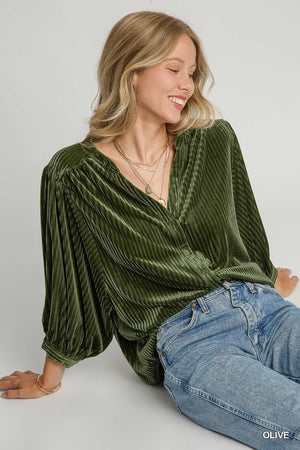 Umgee Lifeline of Love Velvet Top - Olive Green