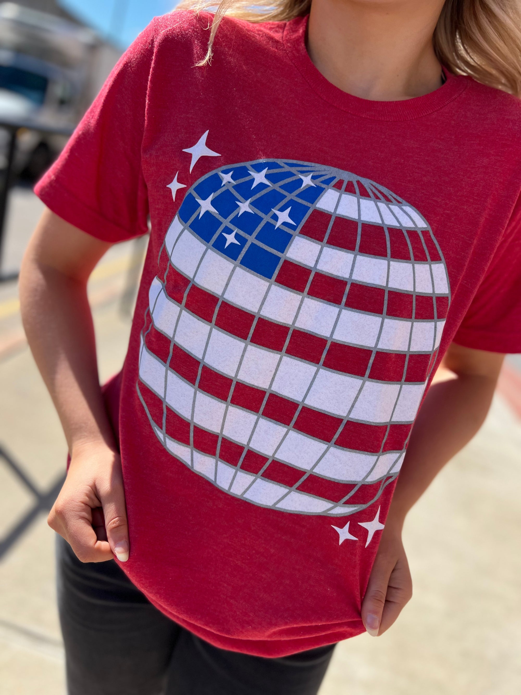 Graphic Tee - Disco Red, White, & Blue Flag