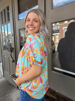 Entro Mint to Be Floral Blouse