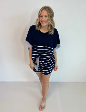 Entro Leaving Town Striped Top - Navy/White