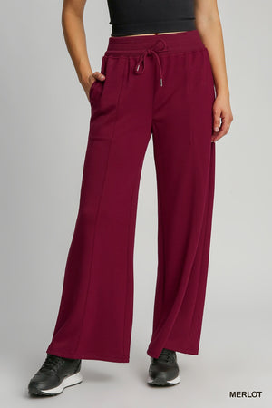 Umgee State Your Case Luxe Knit Sweatpants - Merlot