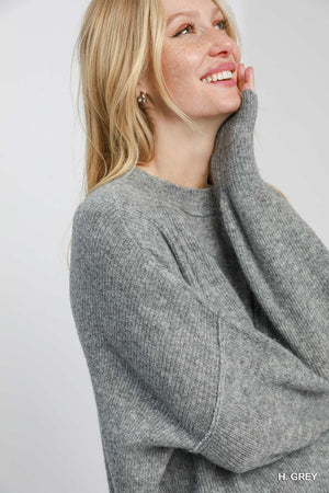 Umgee By the Fireside Wool-Blend Sweater - Heather Grey