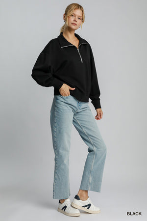 Umgee Figure It Out Luxe Knit Half Zip Top - Black