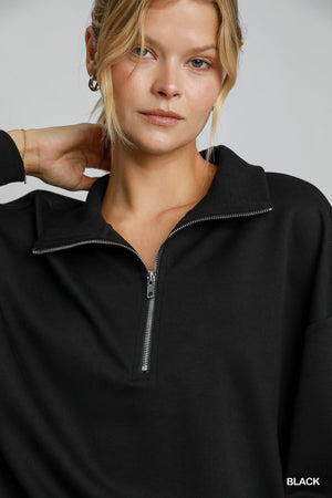 Umgee Figure It Out Luxe Knit Half Zip Top - Black