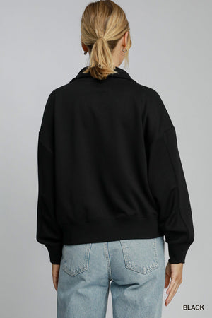 Umgee Figure It Out Luxe Knit Half Zip Top - Black