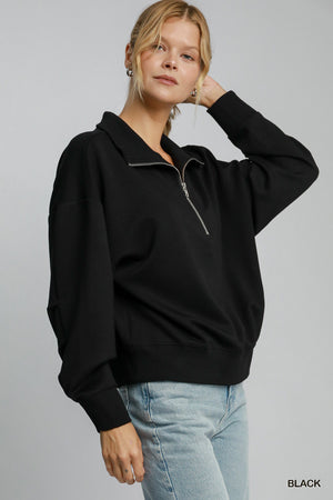 Umgee Figure It Out Luxe Knit Half Zip Top - Black