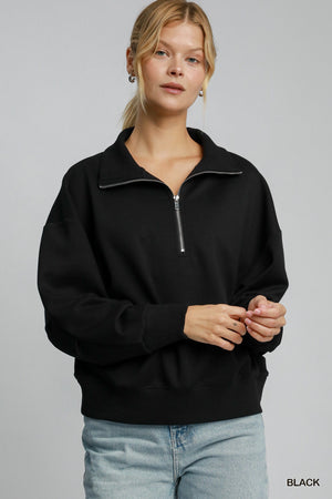 Umgee Figure It Out Luxe Knit Half Zip Top - Black