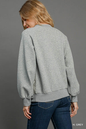 Umgee The Laziest Luxe Lace Sweatshirt - Grey