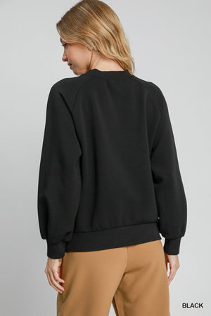 Umgee The Laziest Luxe Lace Sweatshirt - Black