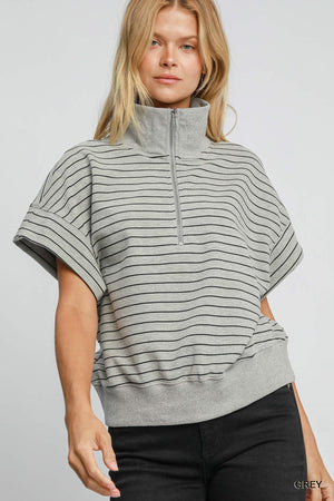 Umgee Hold You Close Dolman Sweatshirt - Grey and Black