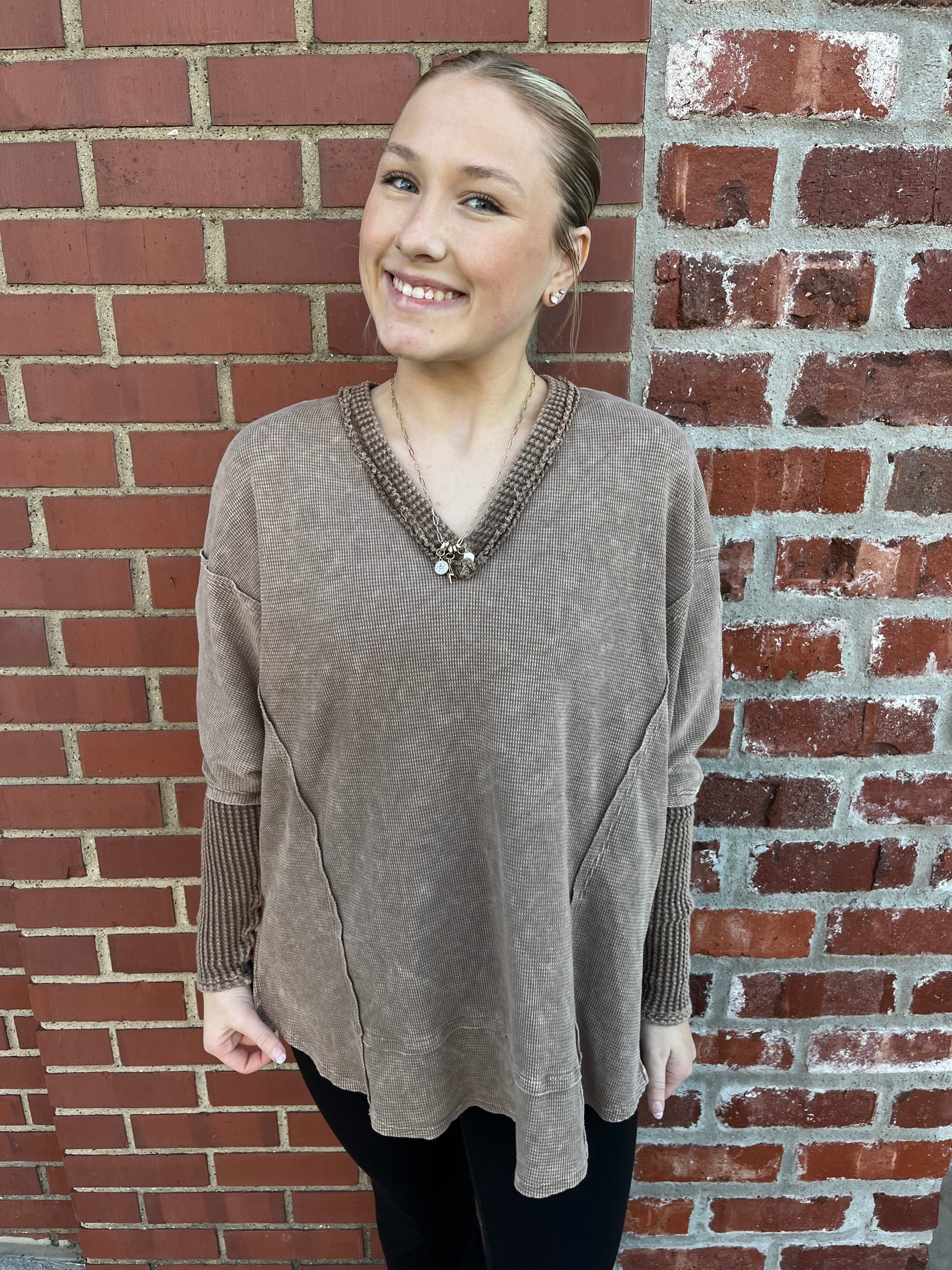 j. Her (Mocha) Calling For You Knit Top