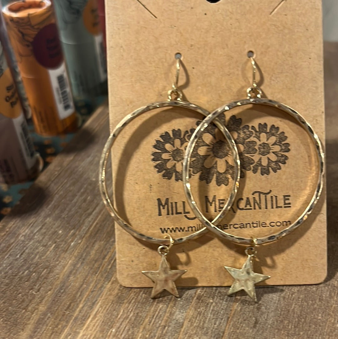 Earrings - Hammered Gold Star Dangle