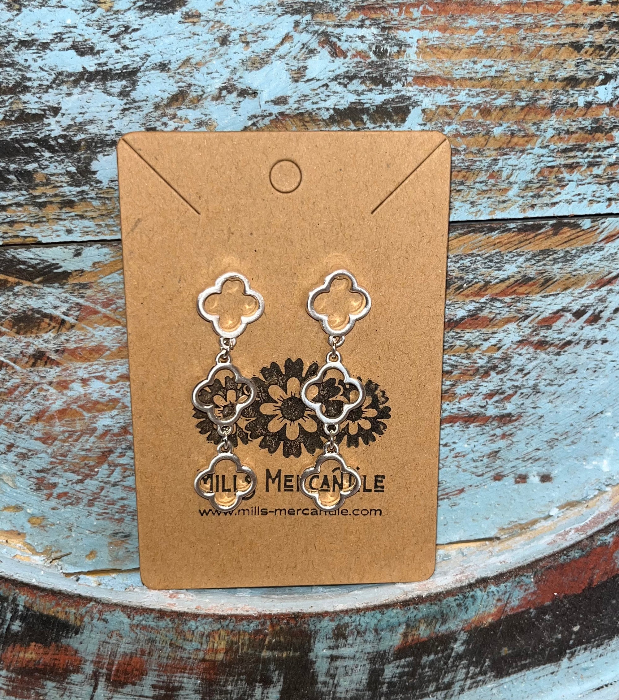 Earrings - Silver Clover Chain