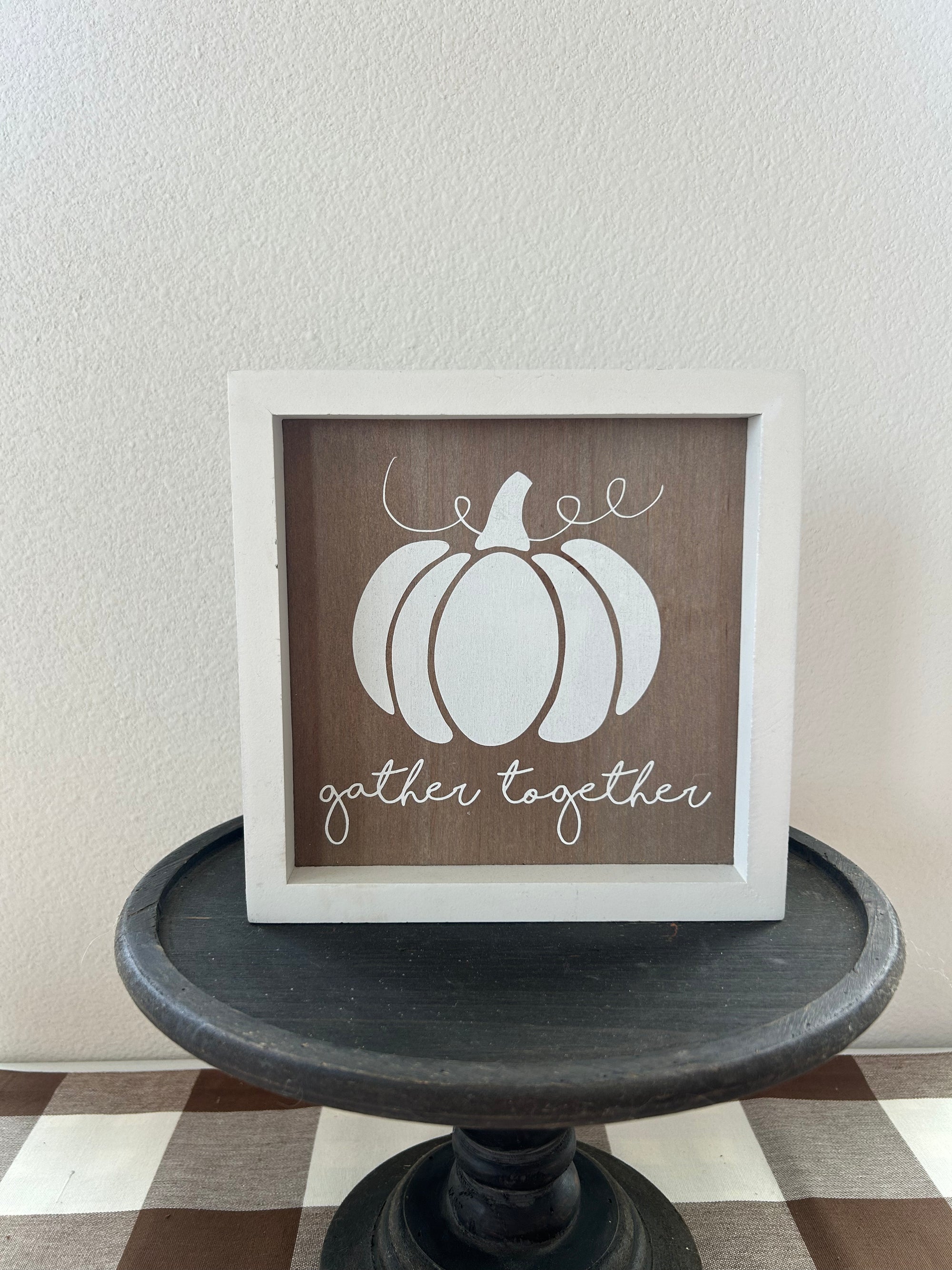 Gather Together White Pumpkin Framed Sign