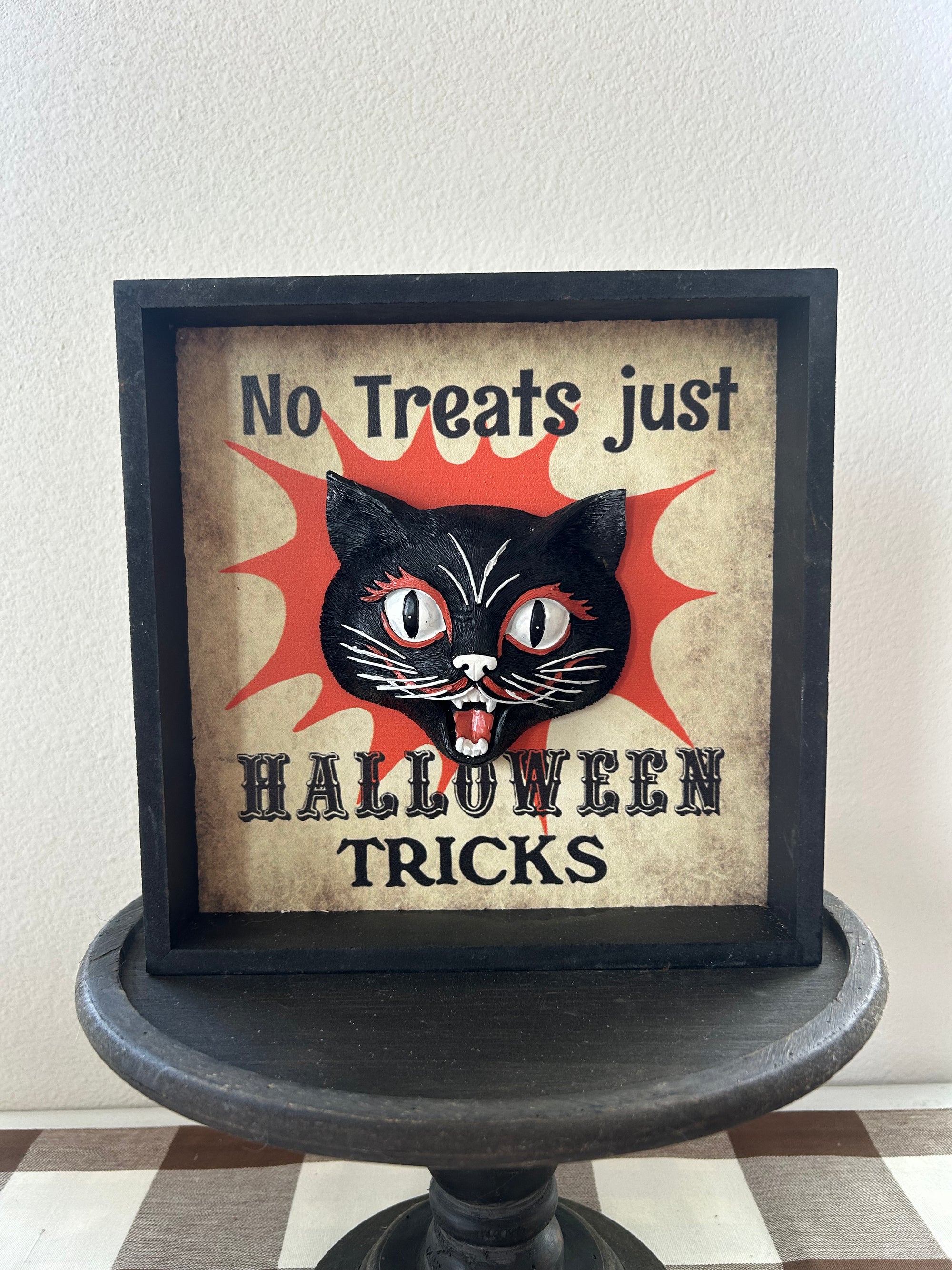 No Treats Just Halloween Tricks Cat Sign