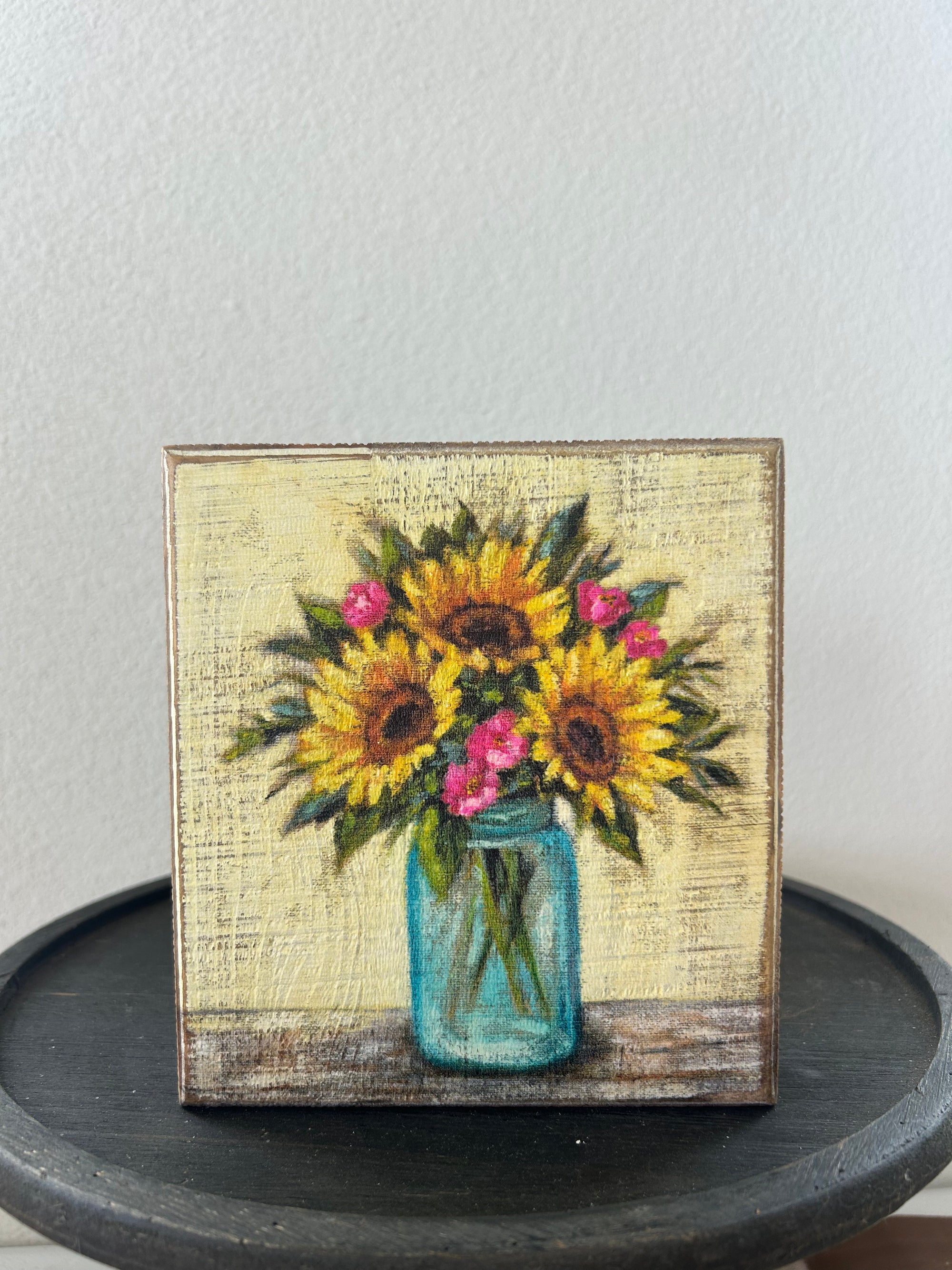 Sunflowers in a Mason Jar Block Sign