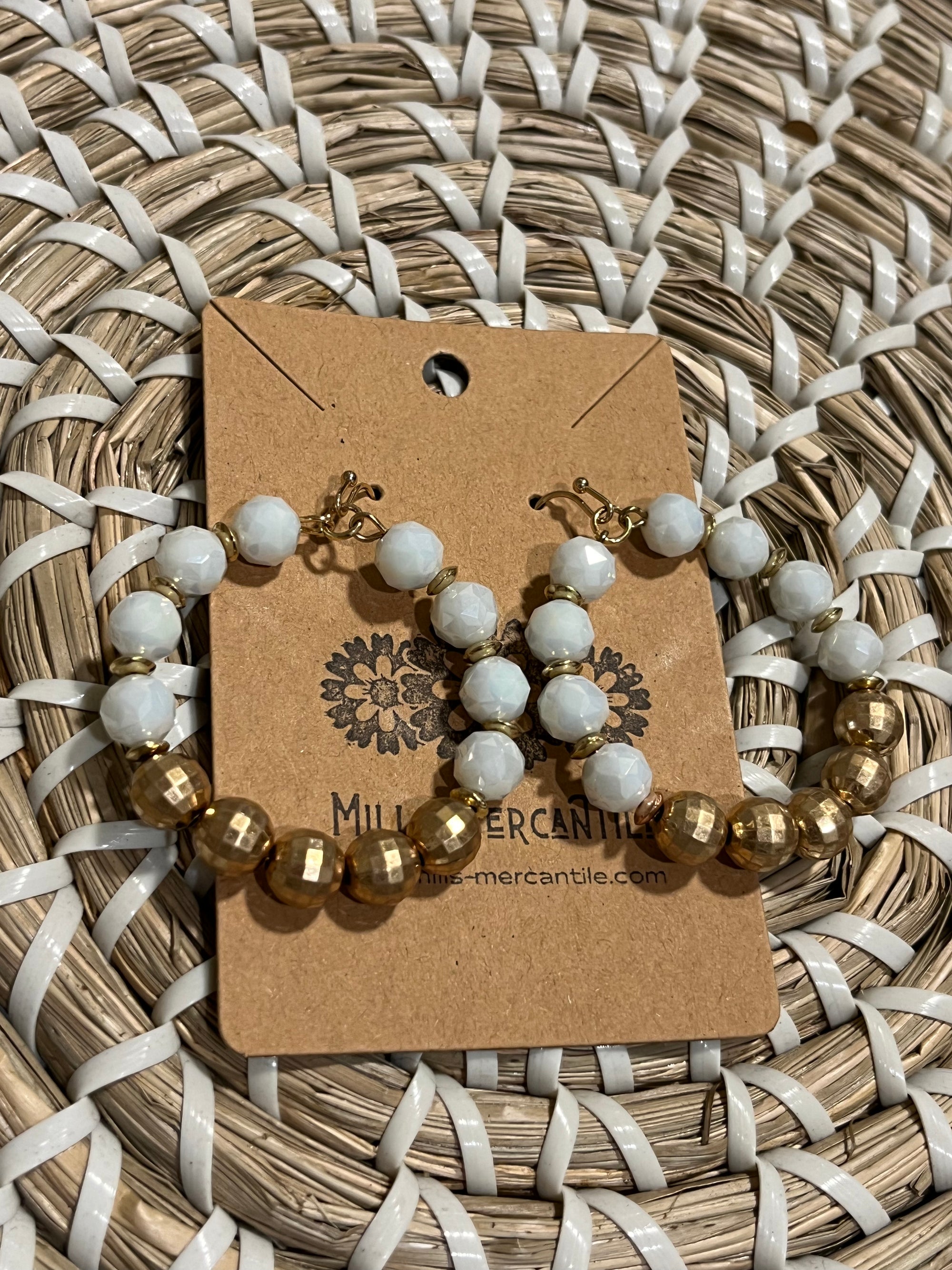 Earrings - Golden Disco White