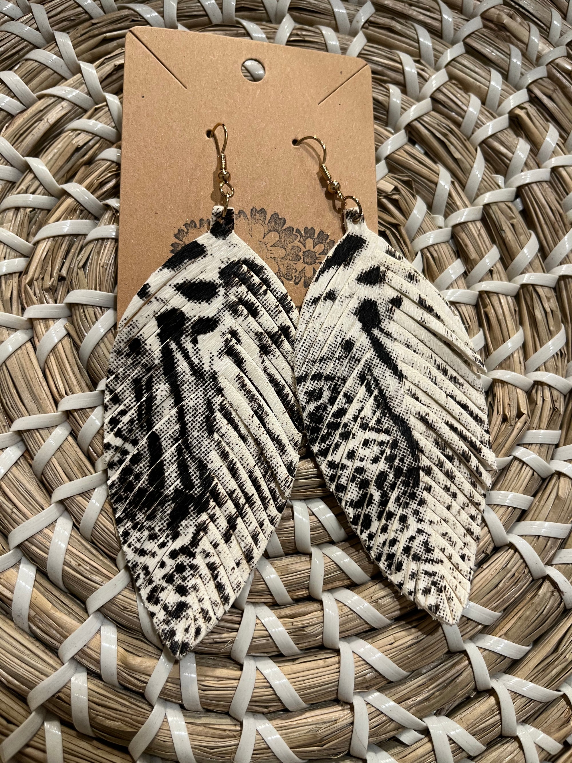 Earrings - Feathered & Fancy White Animal Print