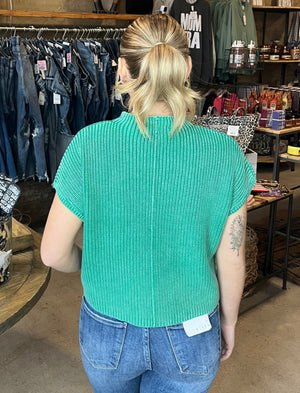 ZENANA Tell Me Why Cropped Sweater - Kelly Green