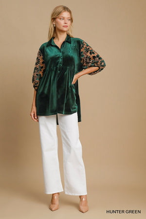 Umgee Emerald Blooms Velvet Top