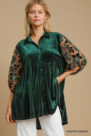 Umgee Emerald Blooms Velvet Top