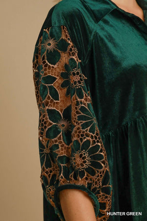 Umgee Emerald Blooms Velvet Top