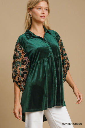 Umgee Emerald Blooms Velvet Top