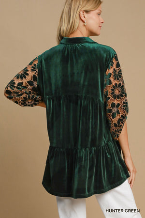 Umgee Emerald Blooms Velvet Top