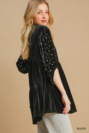 Umgee Make it Last Velvet Pearl Tunic Top - Black