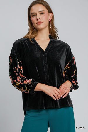 Umgee Velvet Fleur Embellished Blouse