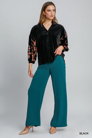 Umgee Velvet Fleur Embellished Blouse