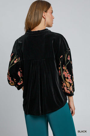 Umgee Velvet Fleur Embellished Blouse