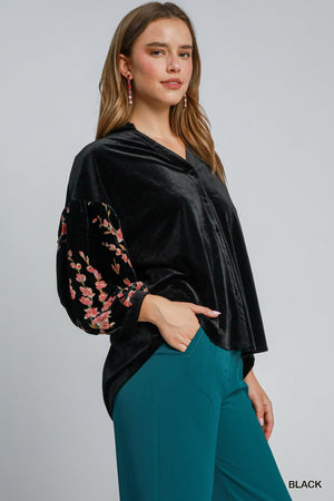 Umgee Velvet Fleur Embellished Blouse