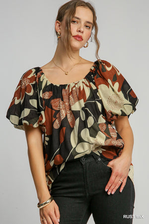 Umgee This Girl Loves Fall Puff Sleeve Top