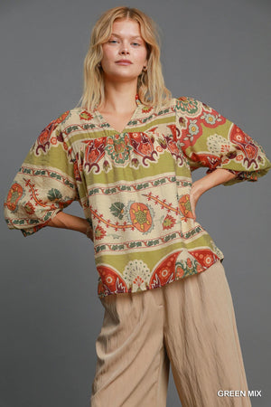 Umgee Orelia Split Neck Blouse