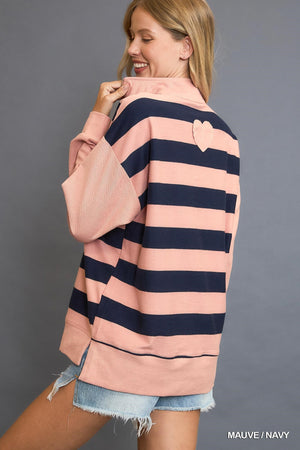 Umgee Up All Night Striped Half Zip Top