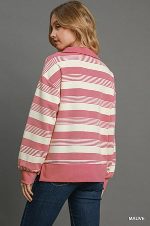 Umgee Make The Change Half Zip Top - Pink Stripe