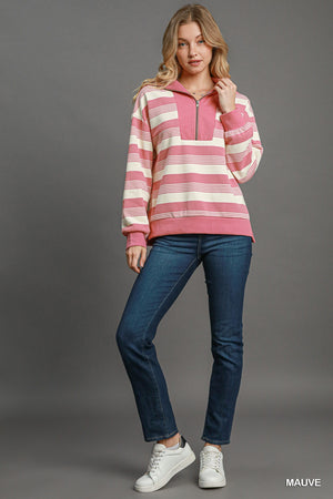 Umgee Make The Change Half Zip Top - Pink Stripe