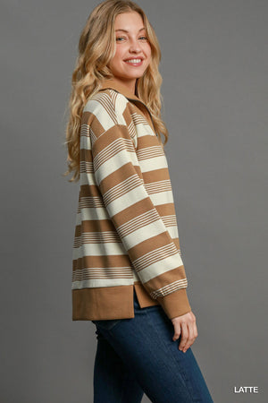 Umgee Make The Change Half Zip Top - Latte Stripe