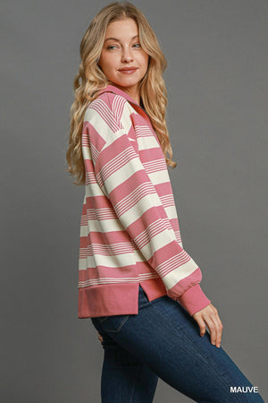 Umgee Make The Change Half Zip Top - Pink Stripe