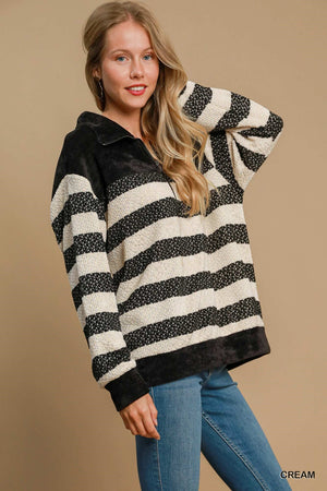 Umgee My Favorite Thing Half Zip Top - Cream/Black