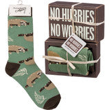 Box Sign & Sock Set - No Hurries No Worries