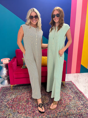 Entro Earnin' My Stripes Jumpsuit - Green