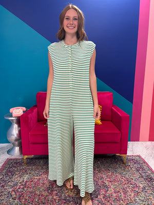 Entro Earnin' My Stripes Jumpsuit - Green