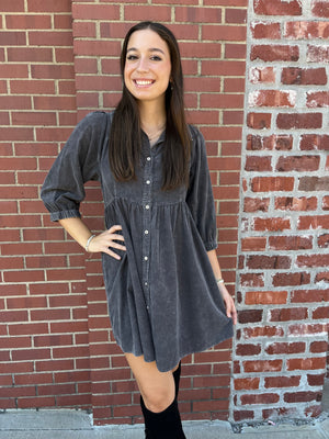 Umgee Falling for You Corduroy Dress - Dark Grey