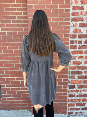 Umgee Falling for You Corduroy Dress - Dark Grey